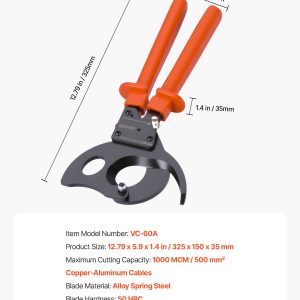 Ratcheting Cable Cutter, Spring Steel Blades With PVC-Coated Handles, Quick-Release Button, Heavy Duty Ratchet Cable Wire Cutter For Cutting Copper & Aluminum Cables Up To 1000 MCM / 500 Mm²