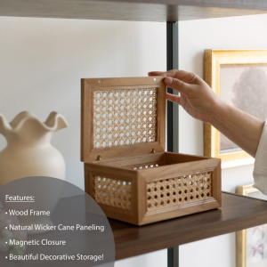 Oblong Rattan And Wood Decorative Tabletop Box