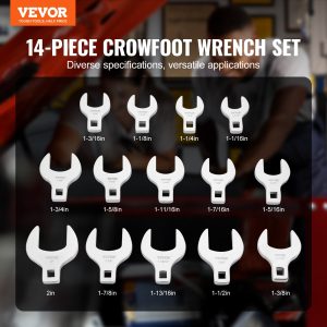 Crowfoot Wrench Set,14-Piece SAE Crows Foot Wrench Set With Storage Tray, 40CR Material With Laser Etched Sizing, For Mechanical Maintenance Or Repairs