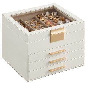 SONGMICS Jewelry Box With Glass Top, 4-Tier, 3 Drawers