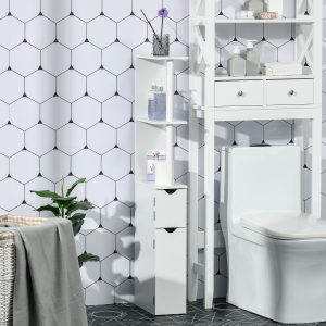 Bathroom Storage Cabinet with Open Shelves, White