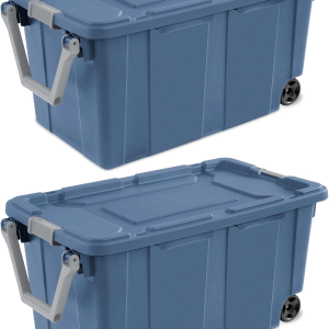40 Gallon Durable Plastic Storage Tote With Latching Lid And Pull Handle, Blue, 2 Pack  Shipment From Walmart