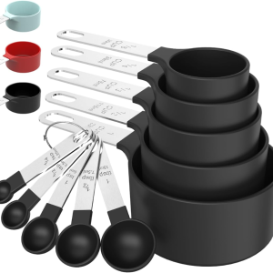 Stackable Measuring Cups & Spoons Set – Black Nesting Kitchen Gadgets With Stainless Steel Handles