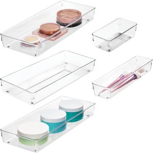 5 Piece Kitchen Drawer Organizer Set Clear Plastic Storage Trays For Utensils, Cutlery Flatware, Tools  Kitchen Accessories