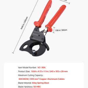 Ratcheting Cable Cutter, Spring Steel Blades With PVC-Coated Handles, Quick-Release Button, Heavy Duty Ratchet Cable Wire Cutter For Cutting Copper & Aluminum Cables Up To 600 MCM / 300 Mm²