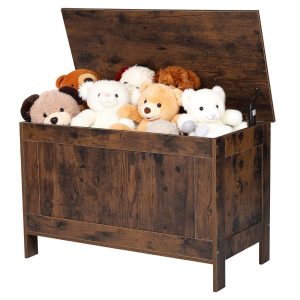 Kids Storage Bench, Wooden Toy Box Chest, Large Storage Cabinet With Safety Hinge, Toddlers Retro Storage Bench For Playroom, Living Room Or Entryway, 29.7 X 15.3 X 18.9 In, Easy Assembly, Brown