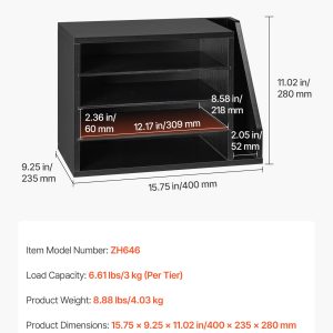 Literature Organizer, 4 Compartments Office Mailbox With Detachable Shelves, Wooden Mailbox Sorter With Side Vertical Storage, Countertop Office Home Organizer For File, Document, Paper, Black