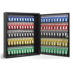 100-Key Cabinet, Key Lock Box With Adjustable Racks, Security Key Storage Box Steel, Key Organizer With 100 Colorful Key Tags And 2 Record Cards For School, Office, Hotel