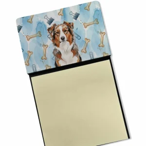 Red Merle Australian Shepherd Coworker Watercolor Sticky Note Holder Refillable Dispenser Desk Accessory 3×3 Pad Gift