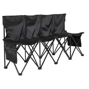 Portable Folding Bench, 4 Seat Foldable Soccer Bench With Side Pockets And Carrying Bag, Lightweight Sideline Seating With Back Rest For Football, Baseball, Camping, Outdoor Events, Black