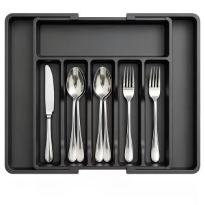 Expandable Utensil Tray For Kitchen, BPA Free Flatware And Cutlery Holder, Adjustable Plastic Storage For Spoons Forks Knives