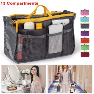 Women Lady Travel Insert Handbag Organizer Makeup Bags Toiletry Purse Liner With Hand Strap