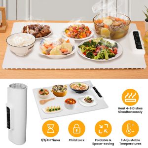 Electric Warming Tray Smart Food Warmer Roll Up Heating Pad With Adjustable Temperature Control 3 Auto Timer Settings For Buffet Party Gathering Restaurant
