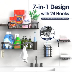 7-Pack Adhesive Shower Caddy, Stainless Steel Shower Organizer Shelves For Bathroom Storage