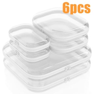 Set Of 6 Clear, Rigid Storage Bags With Double Zippers Includes 3 Different Sizes. Suitable For Toy Storage, Hard Plastic Pencil Cases, Hard Plastic Clay Storage, And Portable Holiday Toiletrymakeup