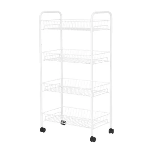 Rolling 4-Tier Metal Laundry Basket Cart, White, Adult