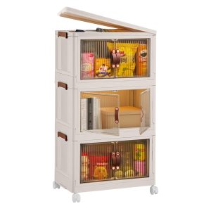 3Pcs Foldable Storage Bins With Lid Wheels Front Magnetic Door Fedex Shipping