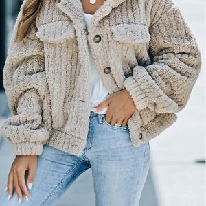 Lapel Bag Cover With Fleece Comfort Casual Women’s Thick Plush Coat