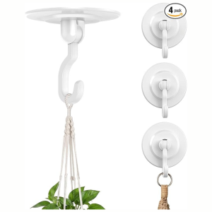 Adhesive Ceiling Hooks For Hanging Plants, 360-Degree Swivel Hooks For Ceiling And Home Decor