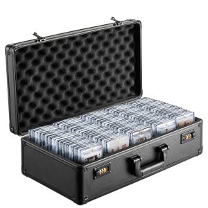 Graded Card Storage Box, 5 Slots, Graded Sports Cards Holder Carrying Case With Coded Lock Foam Dividers, For 162 PSA Graded Cards 115 BGS Cards 130 SGC Cards 585 Top Loaders Or 999+ Loose Cards