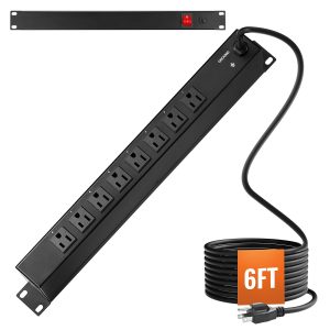 19′ 1U PDU 8 Outlets Rack Mount Power Strip Surge Overload Protection