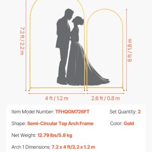Arch Backdrop Stand, Set Of 2, 7.2 Ft And 6 Ft, Stable Structure, Easy Assembly, Gold Metal Arch Backdrop Stand For Wedding, Birthday Party, Graduation, Celebration, And Ceremony Decoration