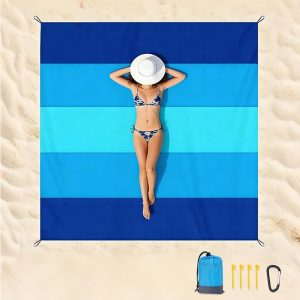 Extra Large Sandproof Waterproof Beach Blanket, Lightweight Nylon Outdoor Sand Free Mat With Stakes & Carry Bag, Portable Camping Picnic Travel Beach Mat For Family