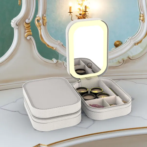 Portable Travel Makeup Bag With LED Mirror Rechargeable Beauty Mirror With 3 Color