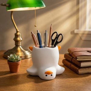 Funny Duck Shape Pen Holder, 3D Printed Desk Organizer For Pens Makeup Brushes And Small Accessories