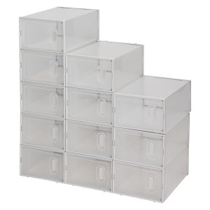 Shoe Storage Boxes 12 Pack Clear Plastic Stackable – White