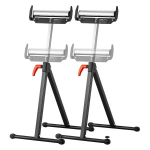 2-Pack Roller Stands, 250 Lbs Load Capacity, 27-43 In Adjustable Height, Folding Heavy Duty With Polished Steel Roller Head & Edge Guides, For Table Saw Outfeed Woodworking Extension Support