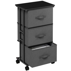 Bedroom Three-drawer Dressing Table With Wheels, Fabric Storage Cabinet With Detachable Fabric Drawers, Organizing Box
