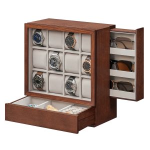 SONGMICS 12 Watch Display Case, Watch Box With Hidden Storage