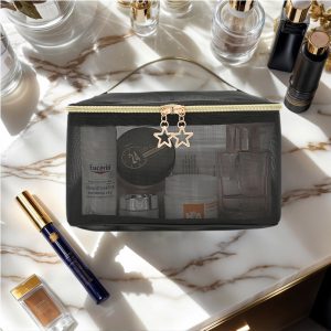 2pcs Versatile Hanging Toiletry Bag Double-Layer Carrying Case Alphabet Style Makeup Bag Black Floral Makeup Bag Portable Cosmetic Bag For Girls