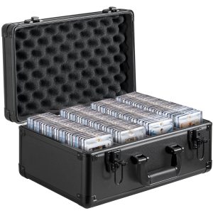 Graded Card Storage Box, 4 Slots, Graded Sports Cards Holder Carrying Case With Key Lock Foam Dividers, For 96 PSA Graded Cards 68 BGS Cards 76 SGC Cards 348 Top Loaders Or 999+ Loose Cards