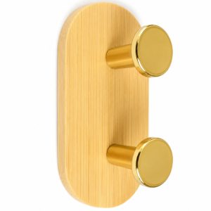 Bamboo Wood Double Round Hook – Gold (2 Pack)