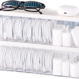 Charger Cable Cord Storage Organizer Box, Easy Cable Management Case For USB Wires, Charging Cords And Home Office Use