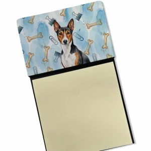 Tricolor and White Basenji Coworker Watercolor Sticky Note Holder Refillable Dispenser Desk Accessory 3×3 Pad Gift