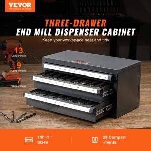 End Mill Dispenser Cabinet, Three-Drawer End Mill Organizer Cabinet  , Steel End Mill Dispenser Organizer Cabinet With Labels, 29-Compartment Stackable For End Mill Storage