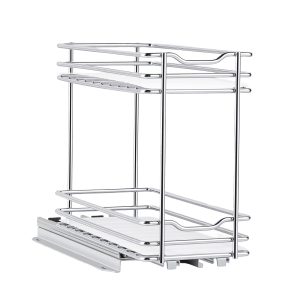 Pull Out Spice Rack Organizer For Cabinet, 2 Tier Slide Out Spice Rack Organizer, Heavy Duty Metal Seasoning Kitchen Basket For Inside Cabinets & Pantry Closet, 4.33″W X 8.46″D X 10.43″H, Silver