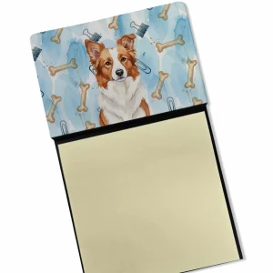 Red and White Border Collie Coworker Watercolor Sticky Note Holder Refillable Dispenser Desk Accessory 3×3 Pad Gift