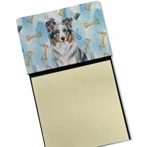 Blue Merle Border Collie Coworker Watercolor Sticky Note Holder Refillable Dispenser Desk Accessory 3×3 Pad Gift