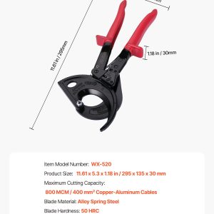 Ratcheting Cable Cutter, Spring Steel Blades With Insulated Handles, Quick-Release Button, Heavy Duty Ratchet Cable Wire Cutter For Cutting Copper & Aluminum Cables Up To 800 MCM / 400 Mm²