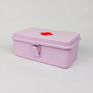 First Aid Box, Emergency Kit, Medical Supply Organizer, Vintage, Buckle Lock, Metal,( Pink )