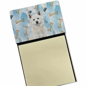 White Akita Coworker Watercolor Sticky Note Holder Refillable Dispenser Desk Accessory 3×3 Pad Gift