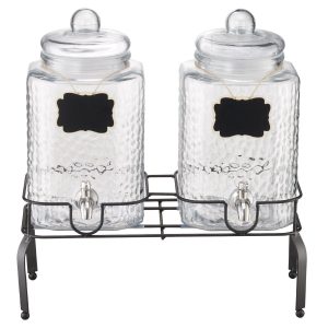 Beverage Dispenser, 2 Pack 1.5 Gallon Drink Dispensers For Parties, Glass Juice Dispenser With Metal Stand, Stainless Steel Spigot, Iced Tea Lemonade Juice Water Dispensers For Parties