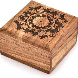 Acacia Wood Jewelry Box, Decorative Vintage Storage Box For Jewelry, Keepsakes, Gifts, Anniversaries, Father’s Day And Mother’s Day