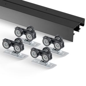 Bypass Door Hardware, 4ft Heavy Duty Bypass Sliding Door Hardware Kit, Aluminum Alloy Sliding Closet Door Hardware Set With Finger Pulls, For 2 Door System, Fit Door Thickness 1 3/8 ” – 1 3/4″