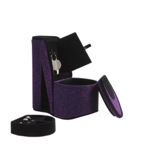 9 Tall Display Jewelry Box With Hidden Storage, High Heel Shoe Design, Purple Velve