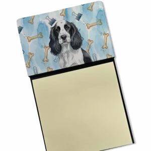 Black and White English Springer Spaniel Coworker Watercolor Sticky Note Holder Refillable Dispenser Desk Accessory 3×3 Pad Gift